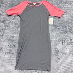 NWT LuLaRoe Julia Raglan Sleeve Sheath Dress Grey Pink Size Large